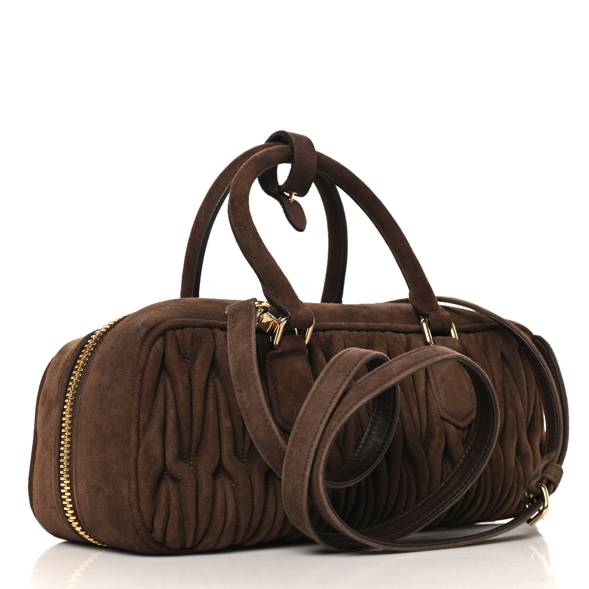 Miu Miu Suede Matelasse Large Arcadie Top Handle Bag Cocoa Brown 3 of 11