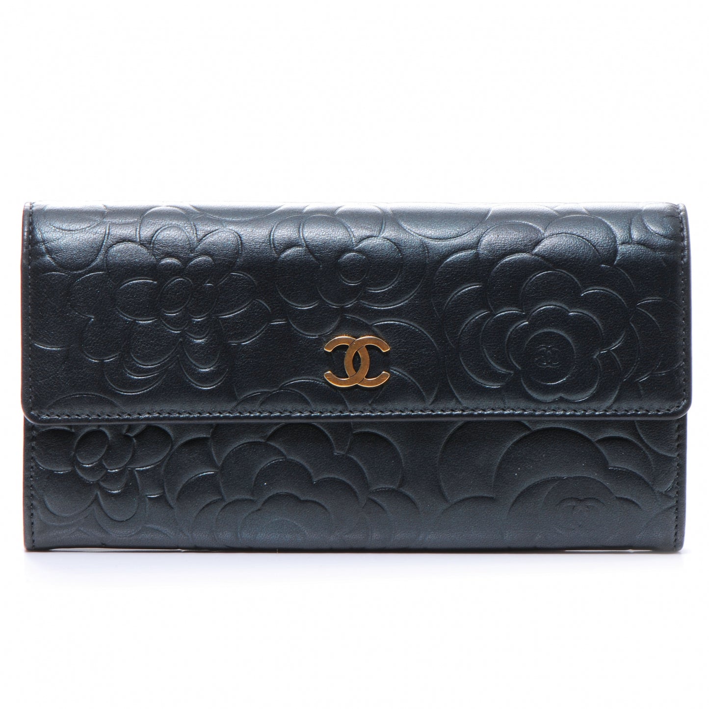 Lambskin CC Camellia Flap Wallet Black