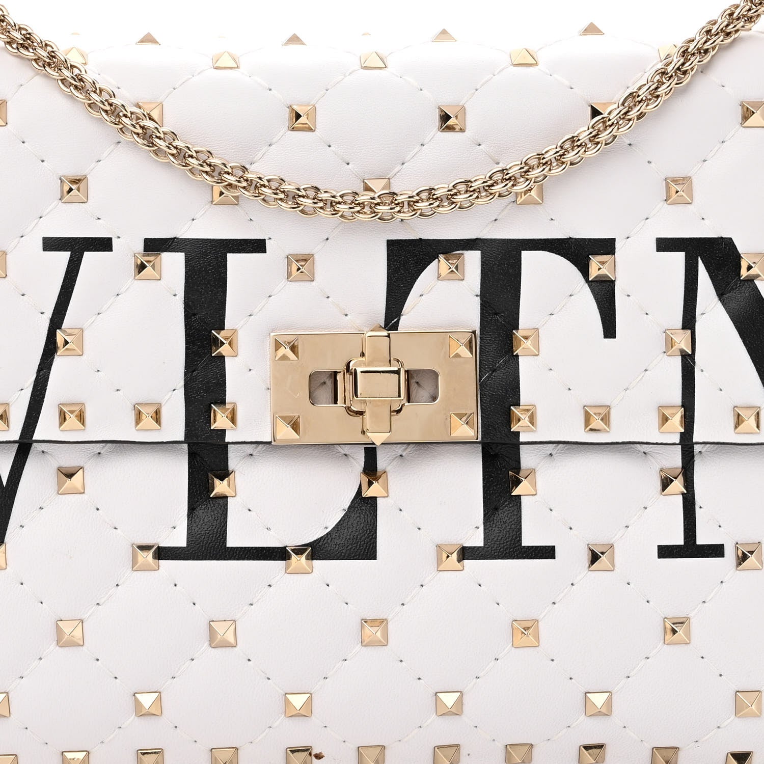 Valentino Garavani Lambskin VLTN Print Medium Rockstud Spike Shoulder Bag Optic White Black 7 of 10