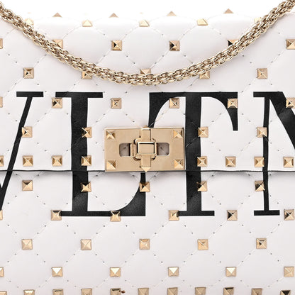 Valentino Garavani Lambskin VLTN Print Medium Rockstud Spike Shoulder Bag Optic White Black 7 of 10
