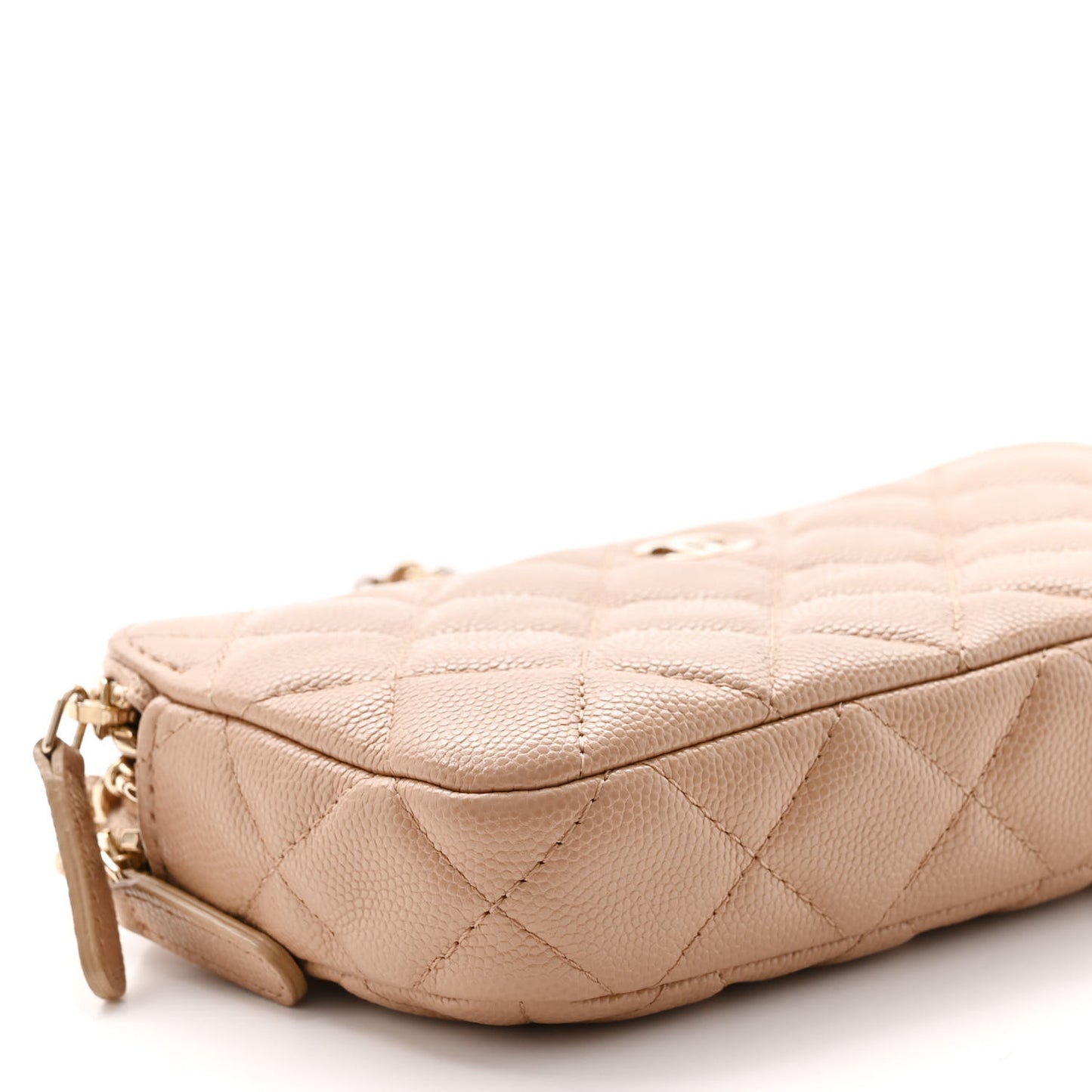 Caviar Quilted Small Clutch With Chain Beige