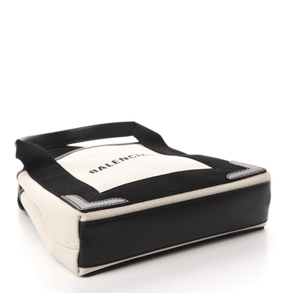Balenciaga Cotton Canvas Calfskin Navy Cabas XS Natural Black 5 of 12