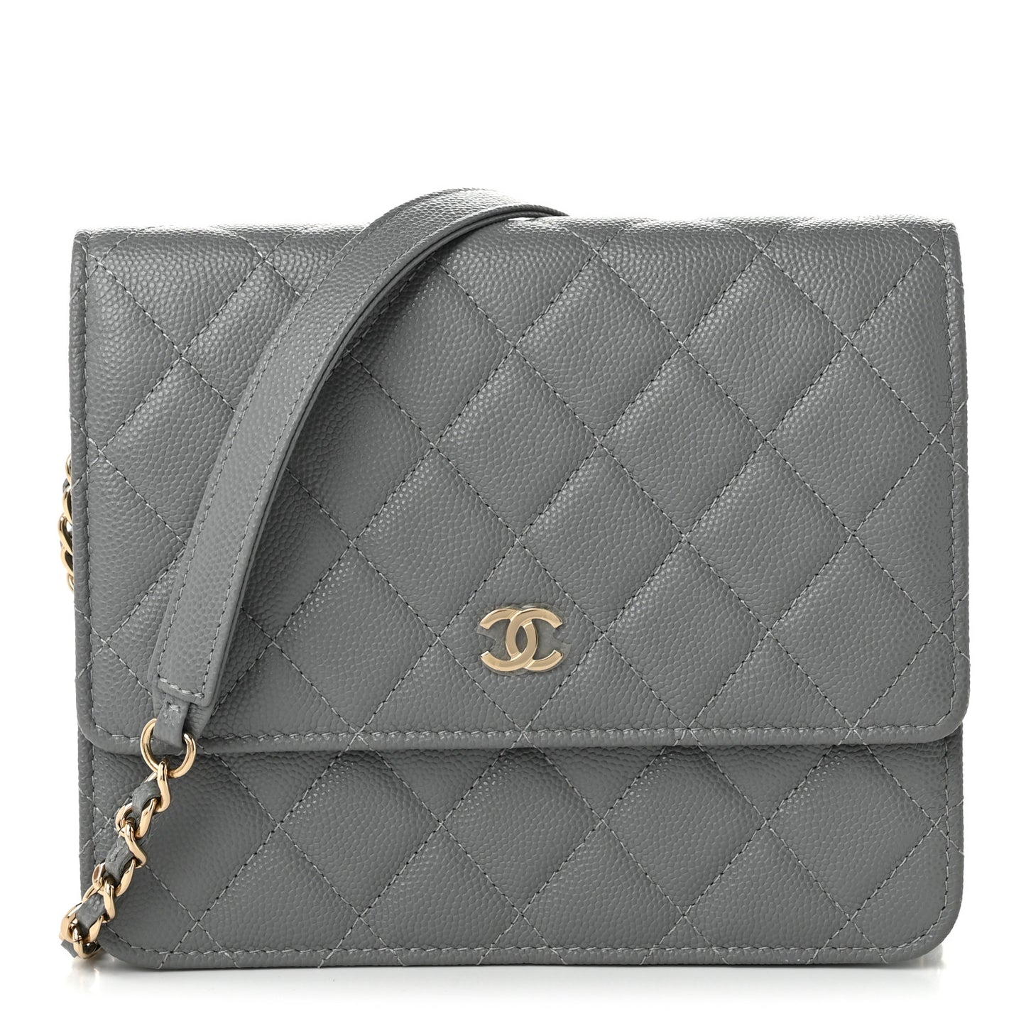 Caviar Quilted Square Wallet On Chain WOC Grey