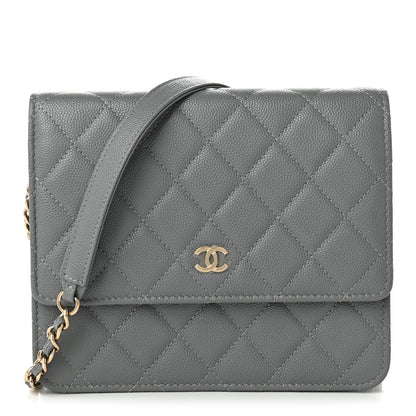 Chanel Caviar Quilted Square Wallet On Chain WOC Grey 1 of 11