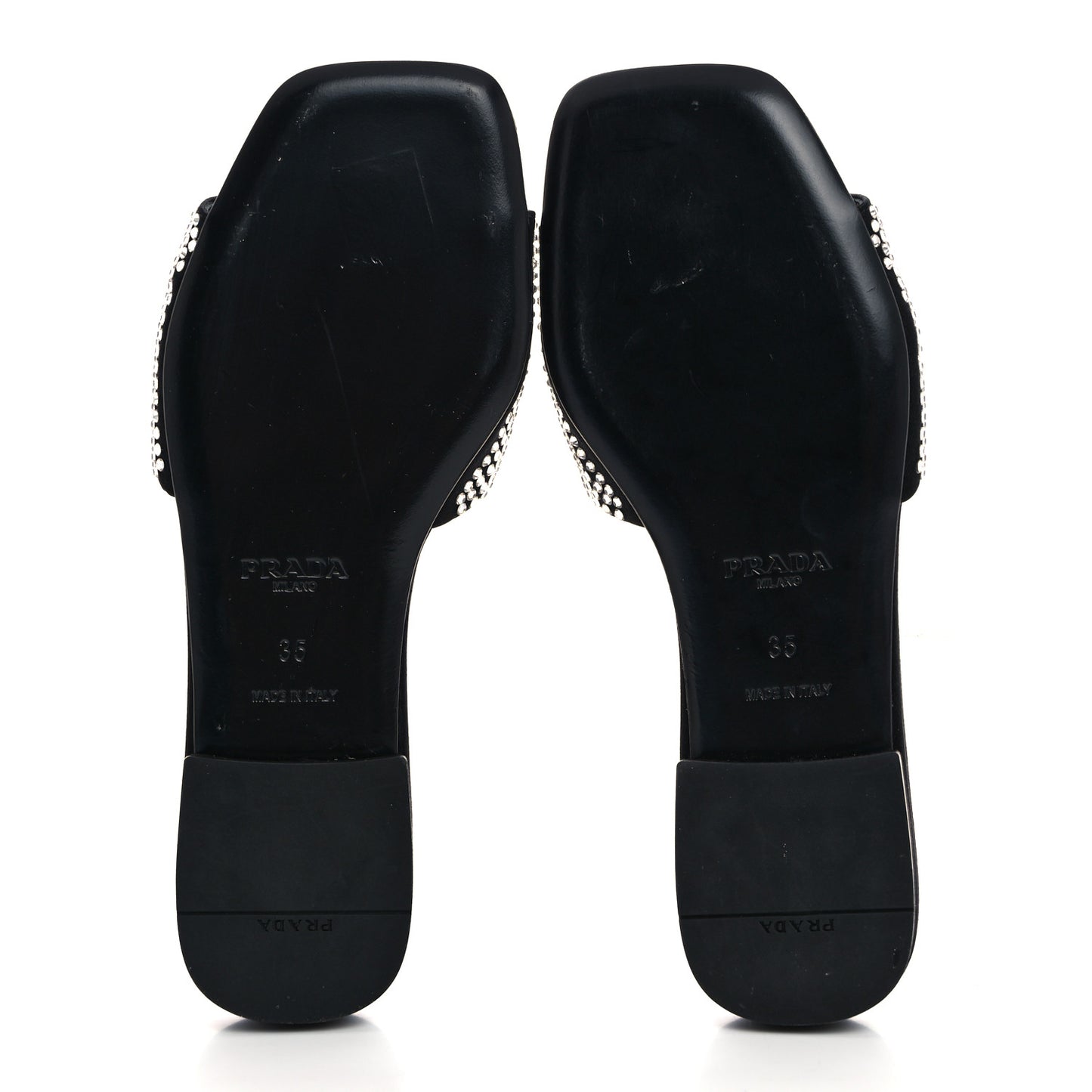 Satin Crystal Logo 10mm Slide Sandals 35 Black