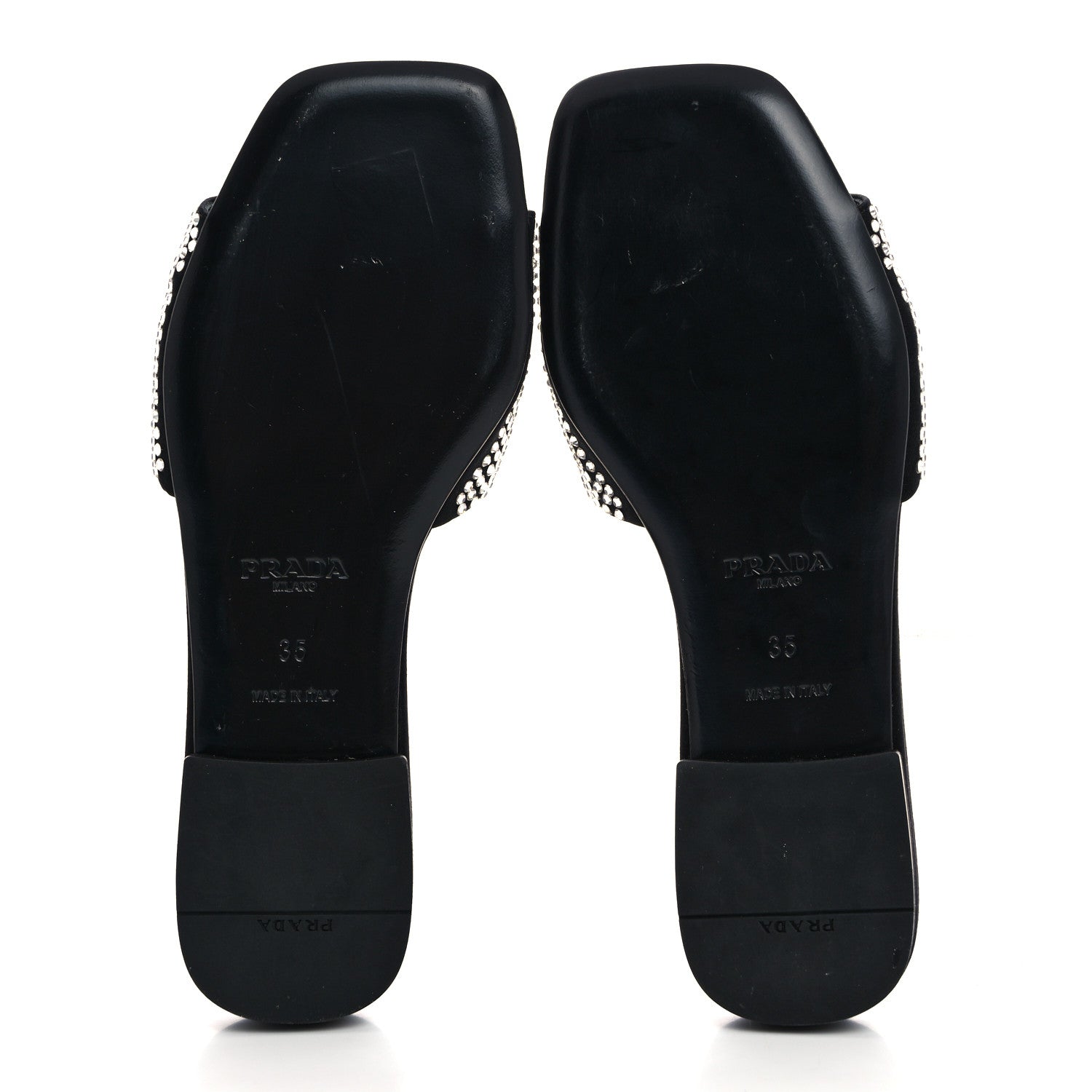 Prada Satin Crystal Logo 10mm Slide Sandals 35 Black 5 of 8