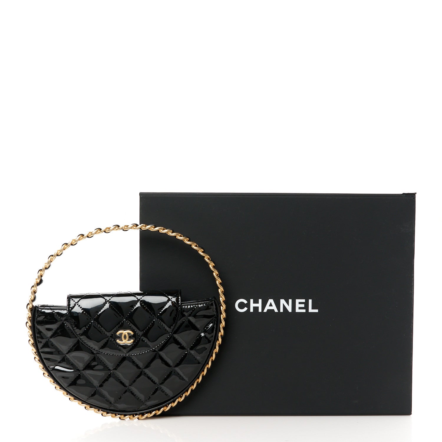 Chanel Patent Calfskin Quilted Chain Hoop Bag Black 11 of 11