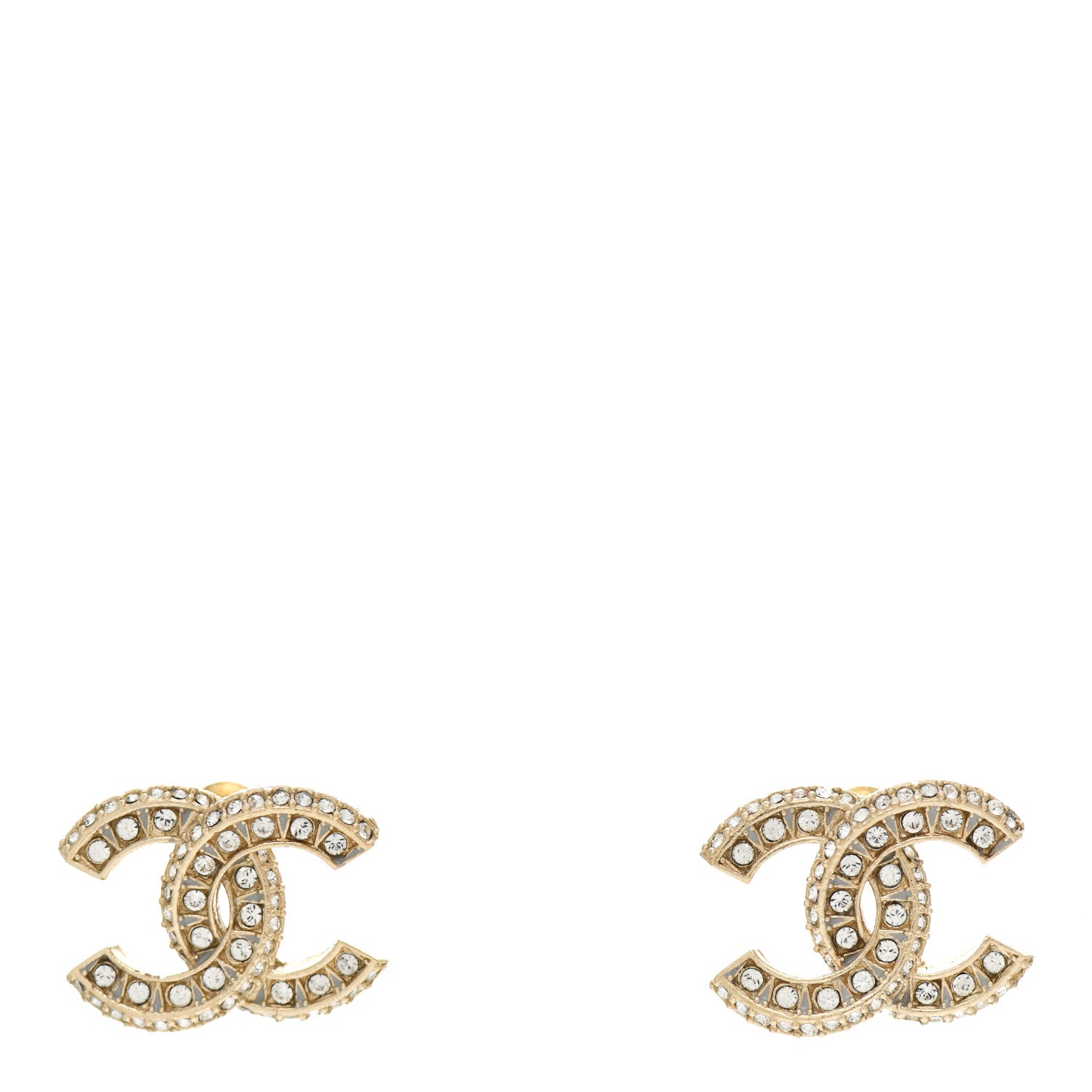 Chanel Crystal Timeless CC Earrings Light Gold 1 of 5