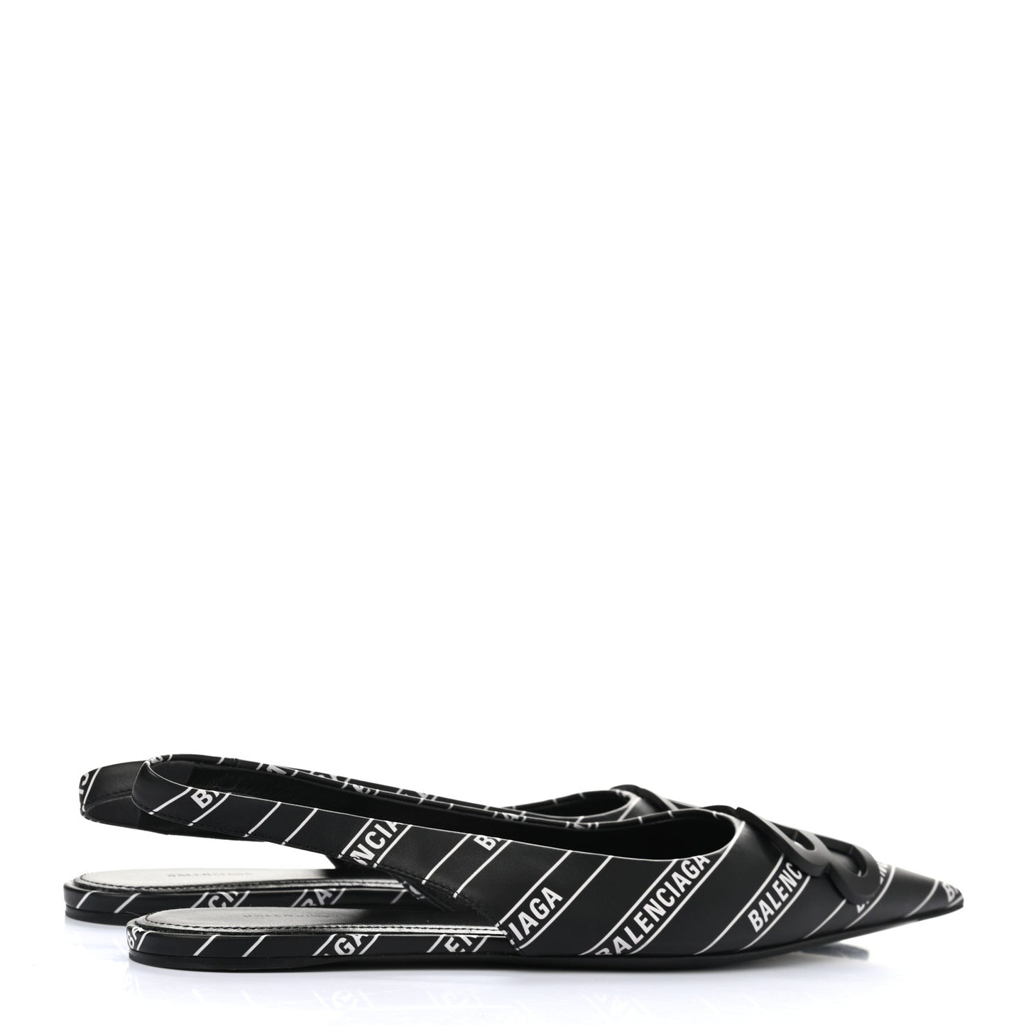 Calfskin Diagonal Allover Logo Print BB Knife Pointy Toe Slingback Flats 37 Black White