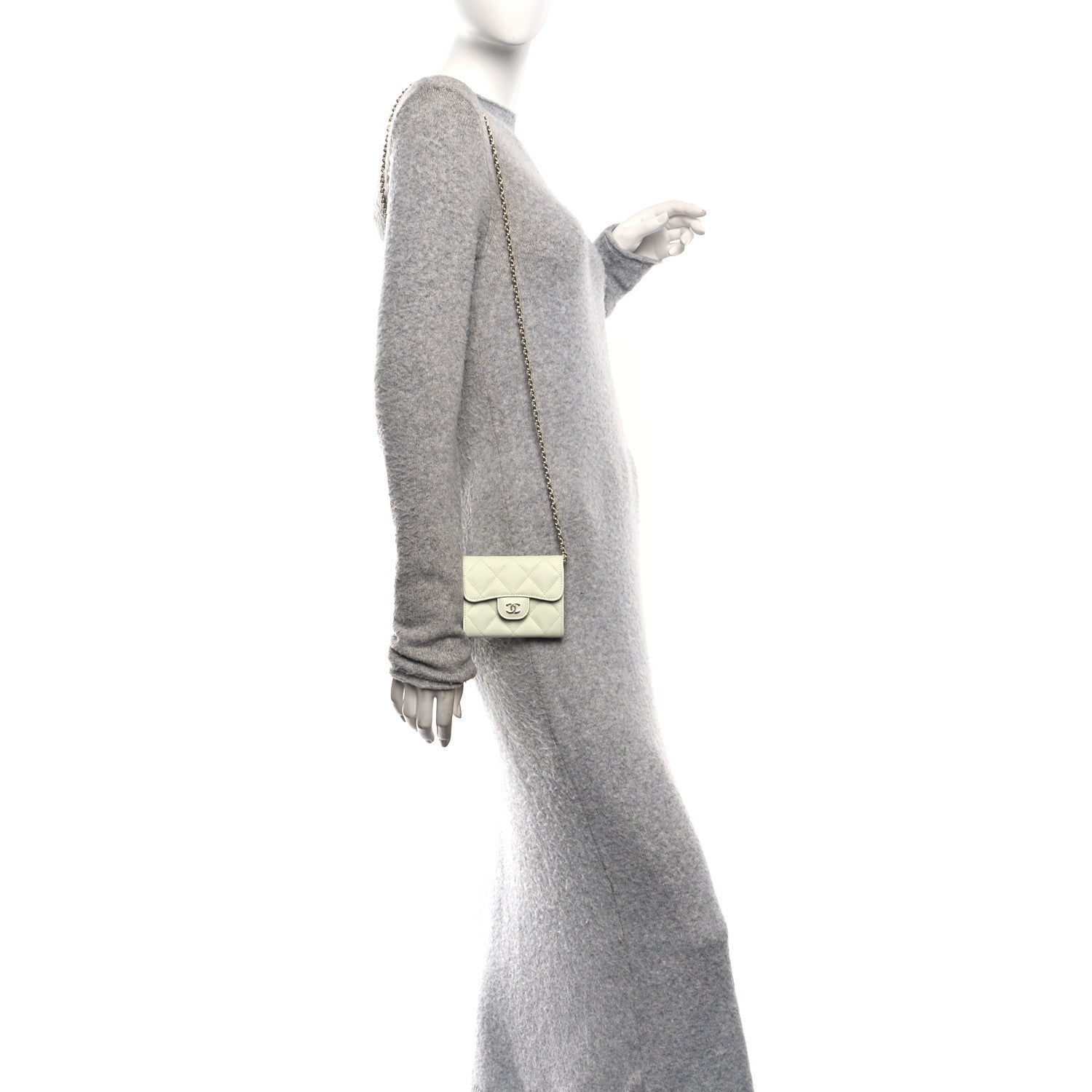 Chanel Caviar Quilted Flap Card Holder On Chain Light Green 2 of 10