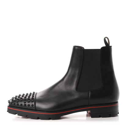 Christian Louboutin Calfskin Mens Melon Spikes Flat Chelsea Boots 46 Black 1 of 8