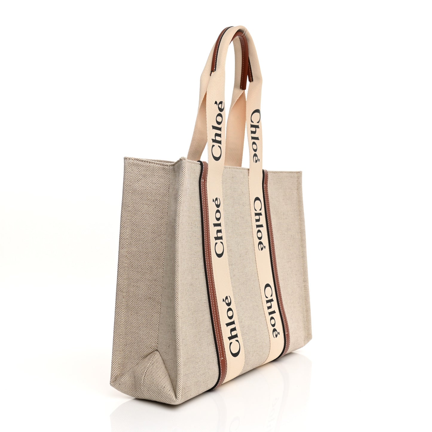 Cotton Calfskin Large Woody Ribbon Tote White Brown