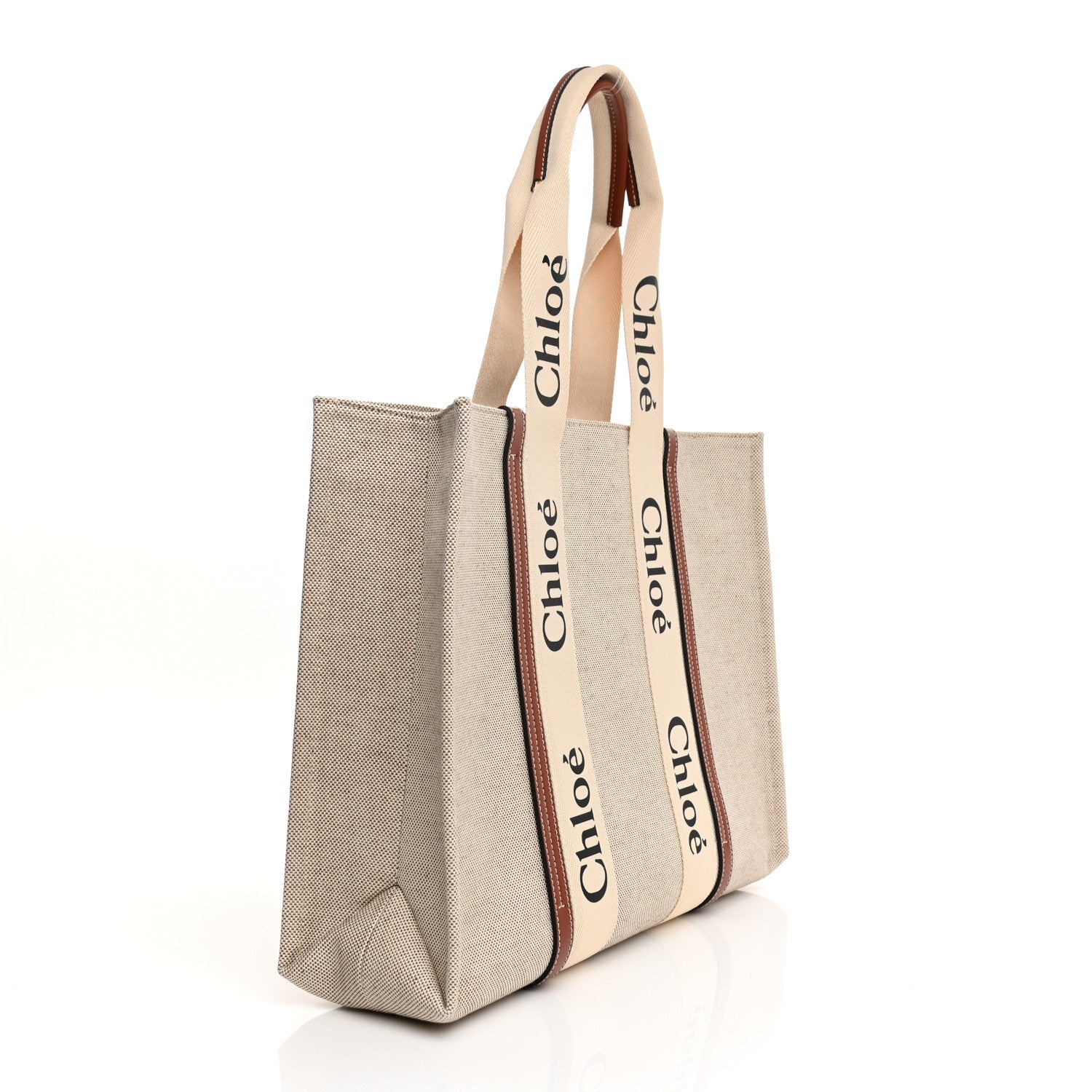 Chloe Cotton Calfskin Large Woody Ribbon Tote White Brown 4 of 15