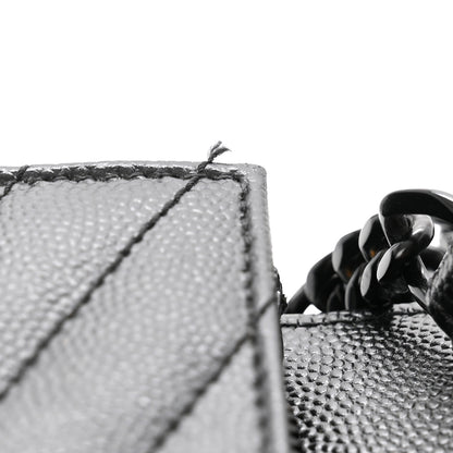 Saint Laurent Grain De Poudre Matelasse Chevron Monogram Monochrome Chain Wallet Black 13 of 13