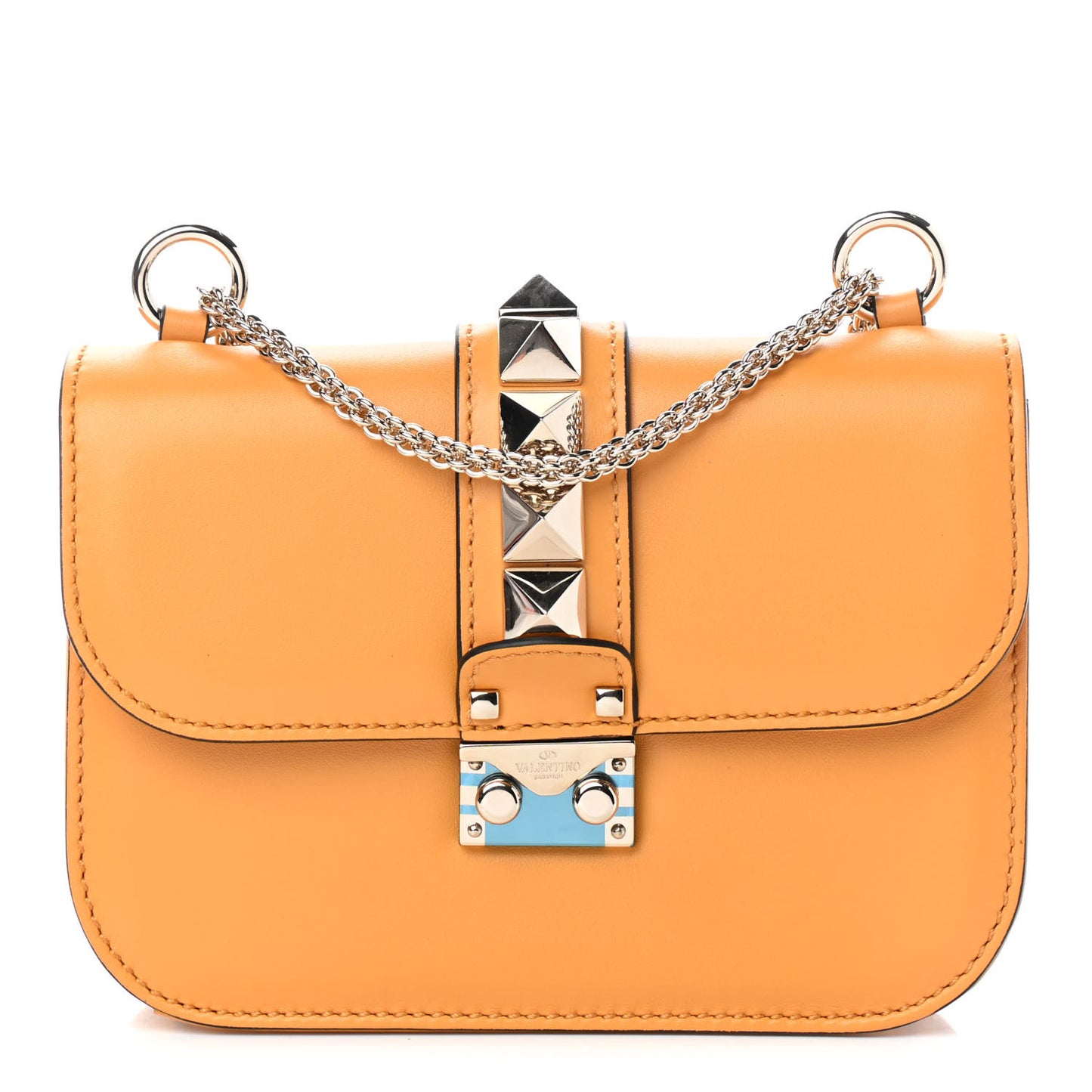 Vitello Small Glam Lock Rockstud Flap Mandarin Sorbet