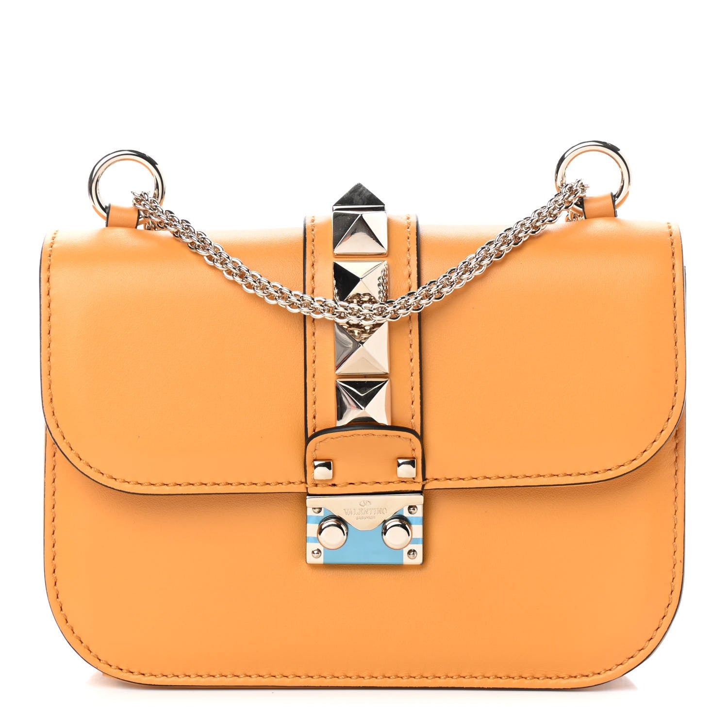 Valentino Garavani Vitello Small Glam Lock Rockstud Flap Mandarin Sorbet 1 of 9