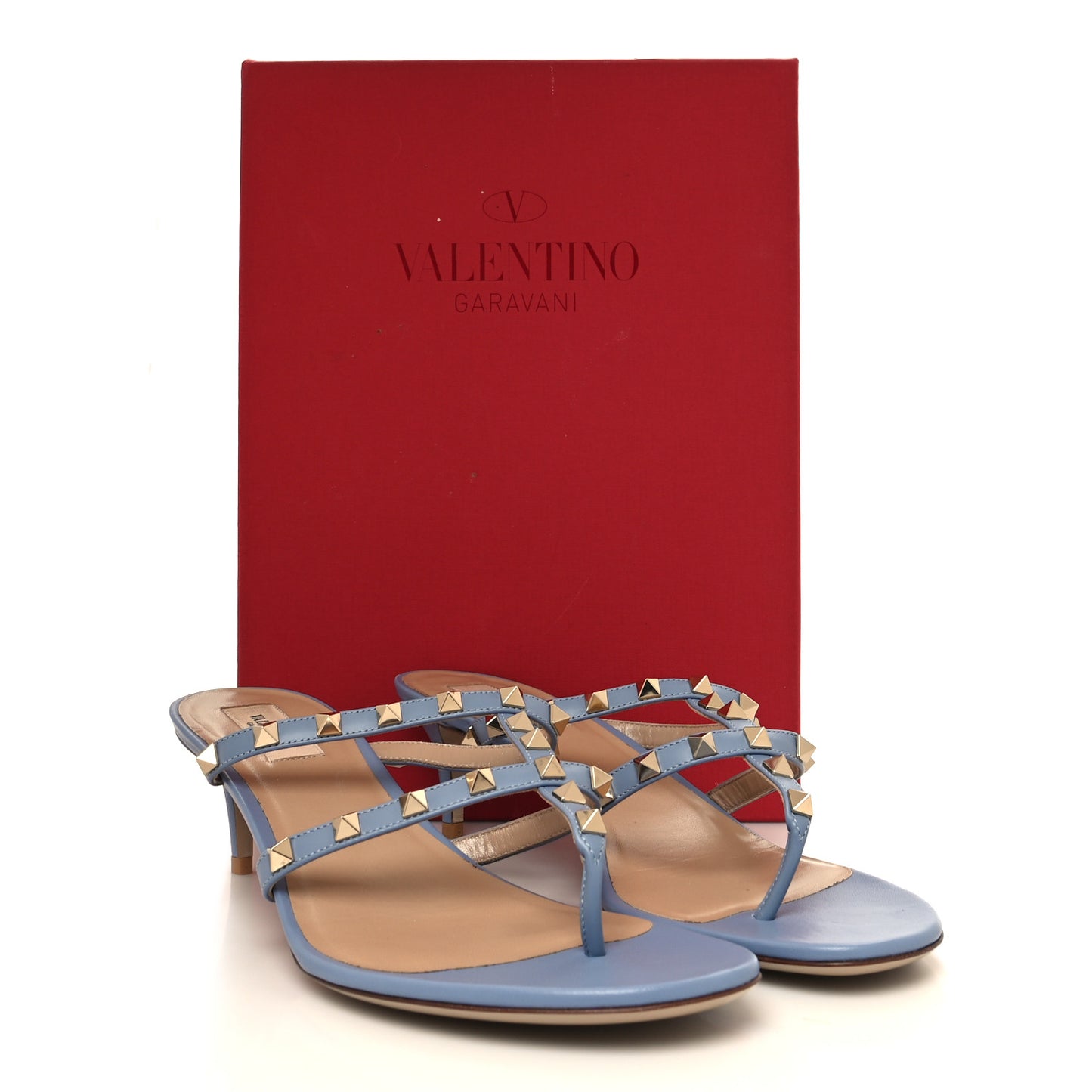 Calfskin Rockstud 50mm Flip Flop Thong Sandals 41 Niagara
