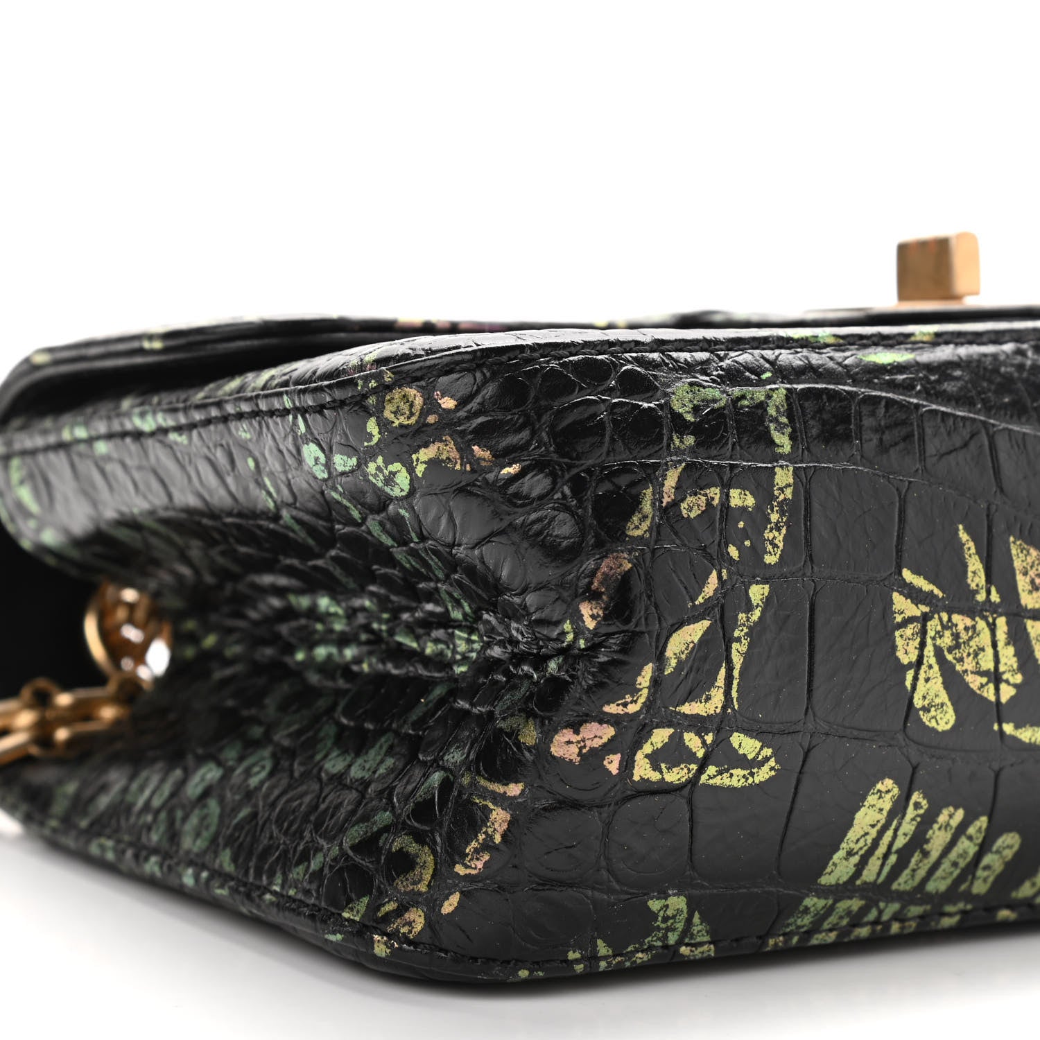 Chanel Calfskin Crocodile Embossed Graffiti 2.55 Mini Cocodile Reissue Flap Black Pink 9 of 10