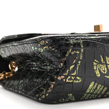 Chanel Calfskin Crocodile Embossed Graffiti 2.55 Mini Cocodile Reissue Flap Black Pink 9 of 10