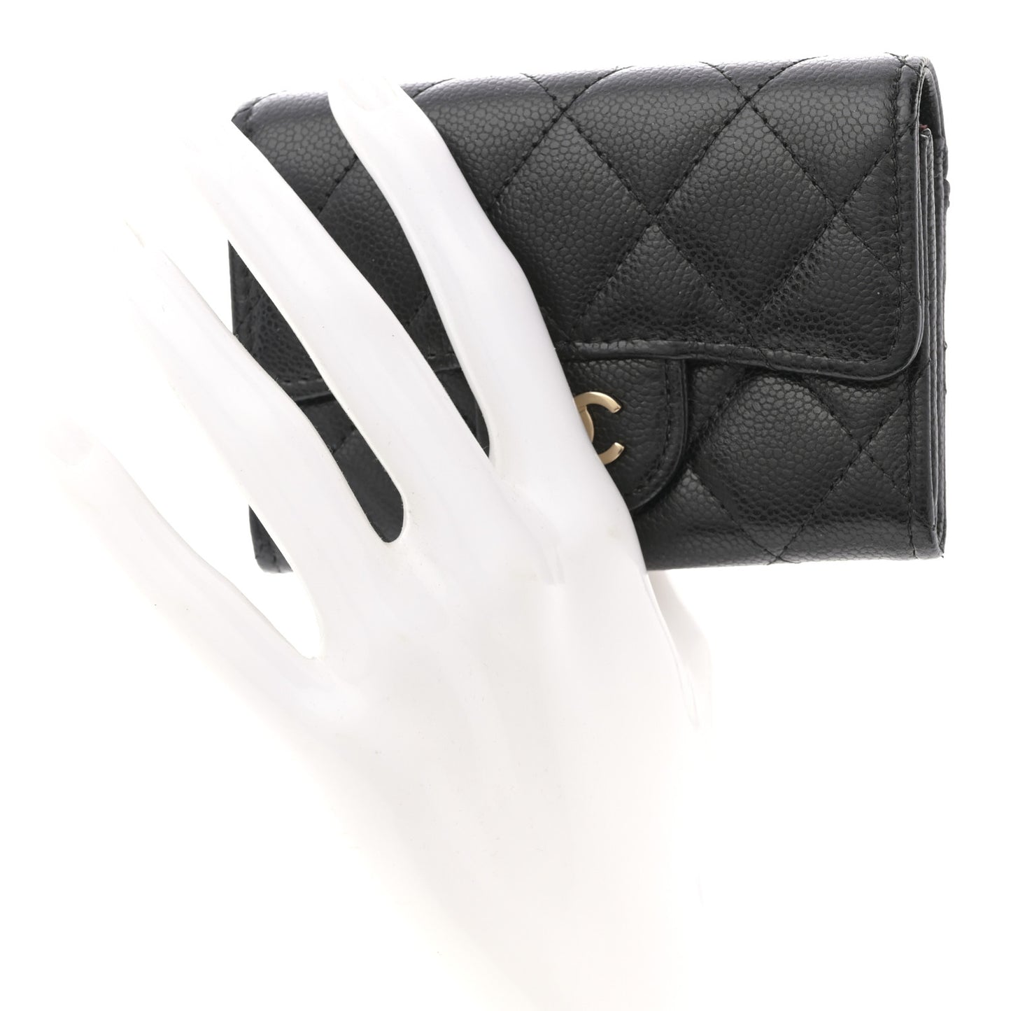 Caviar Quilted Flap Card Holder Wallet Black