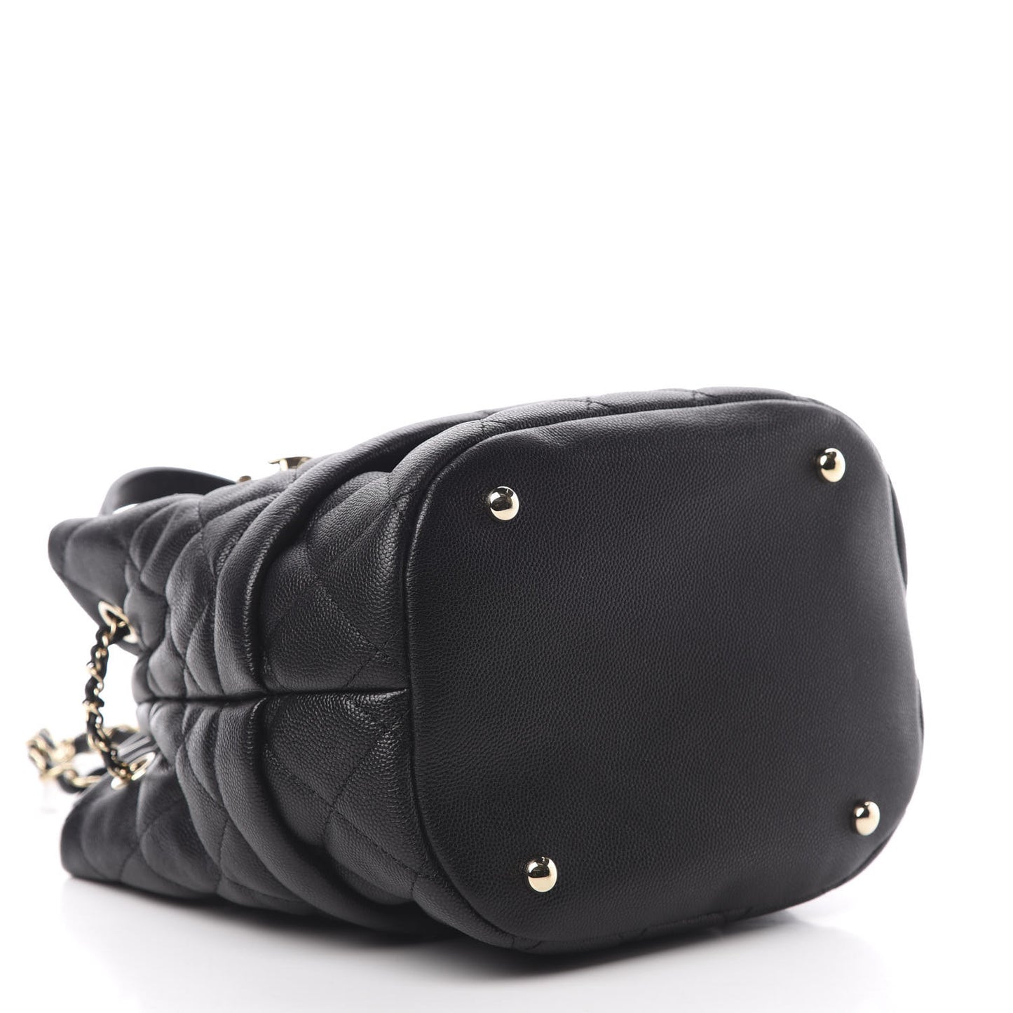 Caviar Quilted Rolled Up Bucket Drawstring Bag Black