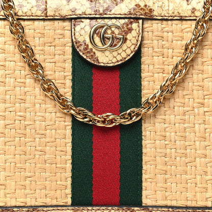 Gucci Raffia Elaphe GG Small Ophidia Chain Shoulder Bag Natural Cream Brown 8 of 12