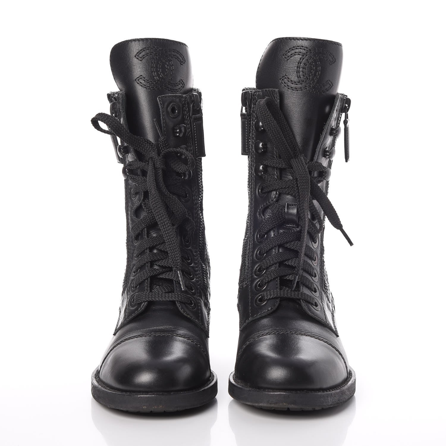Chanel Calfskin Quilted Cap Toe Combat Boots 36 Black 2 of 10