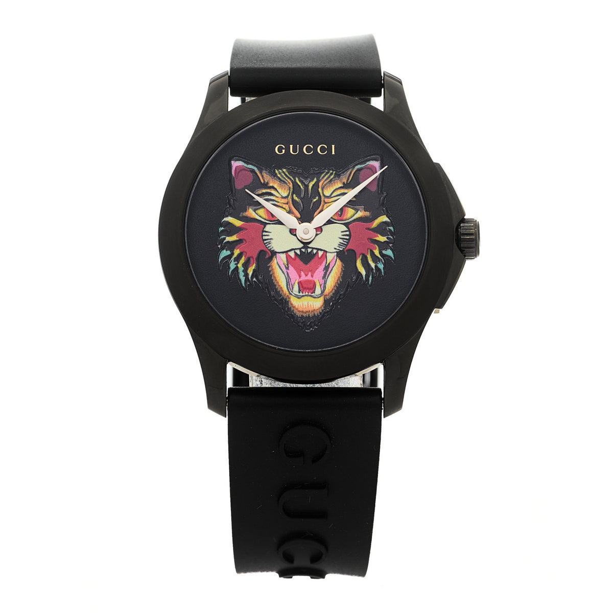 PVD Stainless Steel Rubber 38mm G-Timeless Angry Cat Quartz Watch Black