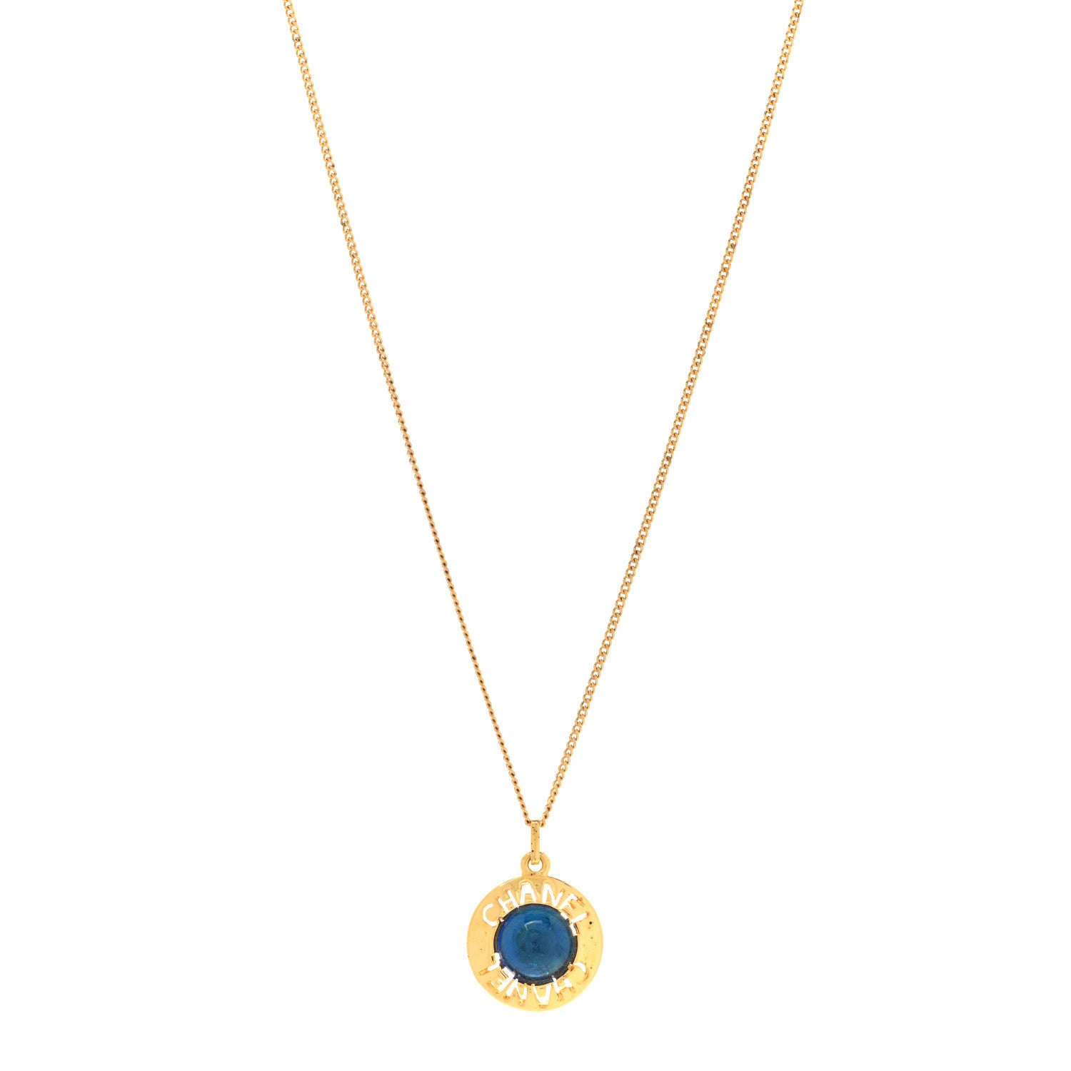 Chanel Metal Gripoix Poured Glass Pendant Necklace Gold Blue 1 of 8