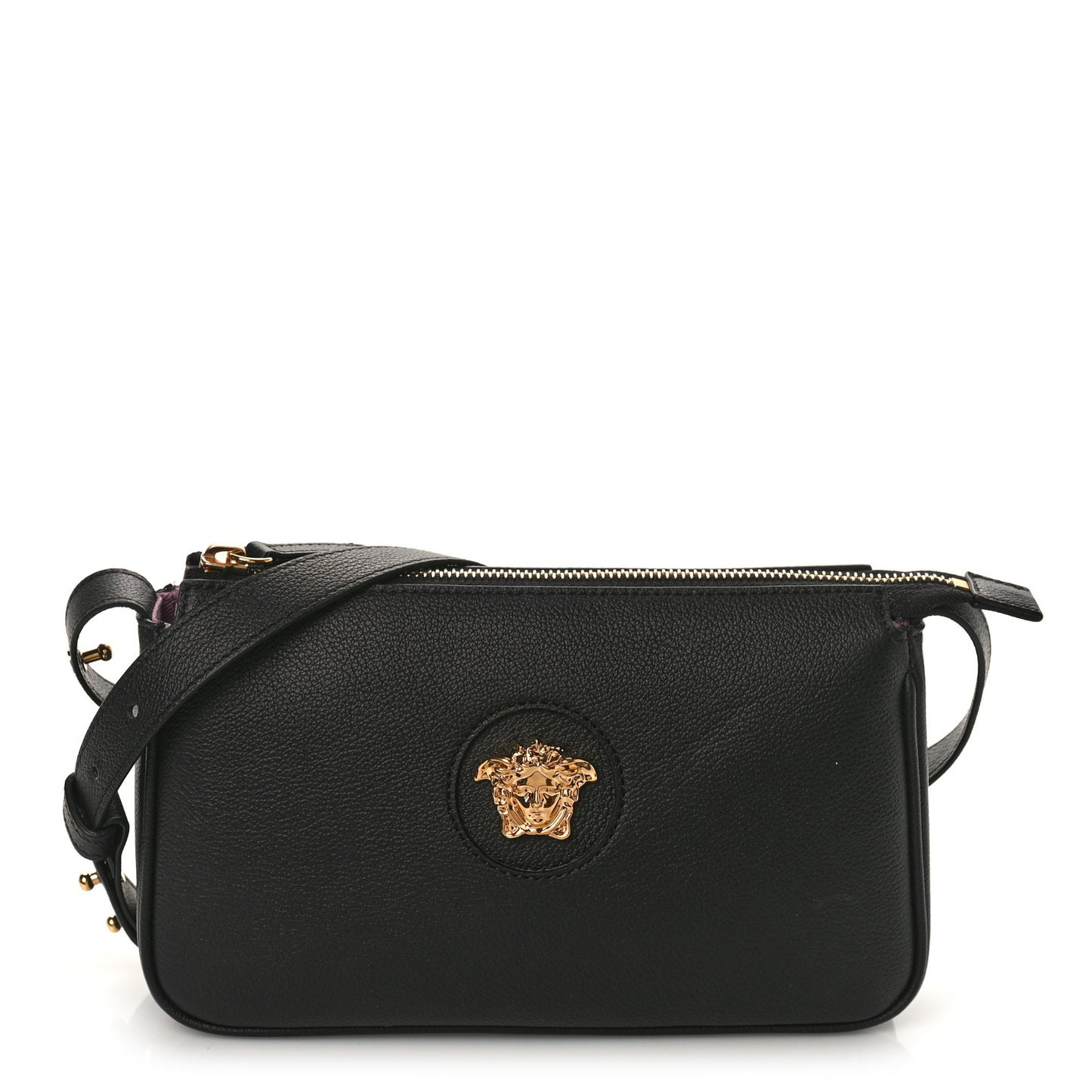 Grained Calfskin Medusa Shoulder Bag Black