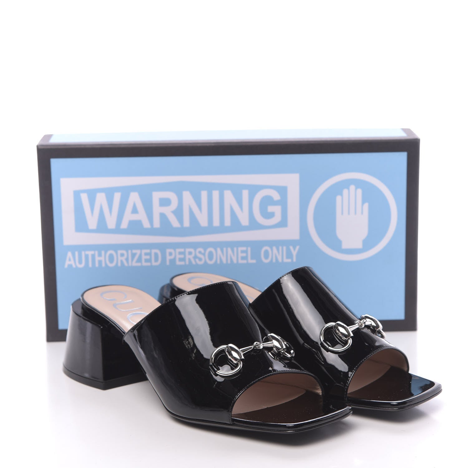 Gucci Patent Lexi Horsebit Mid-Heel Slide Sandals 40 Black 9 of 9