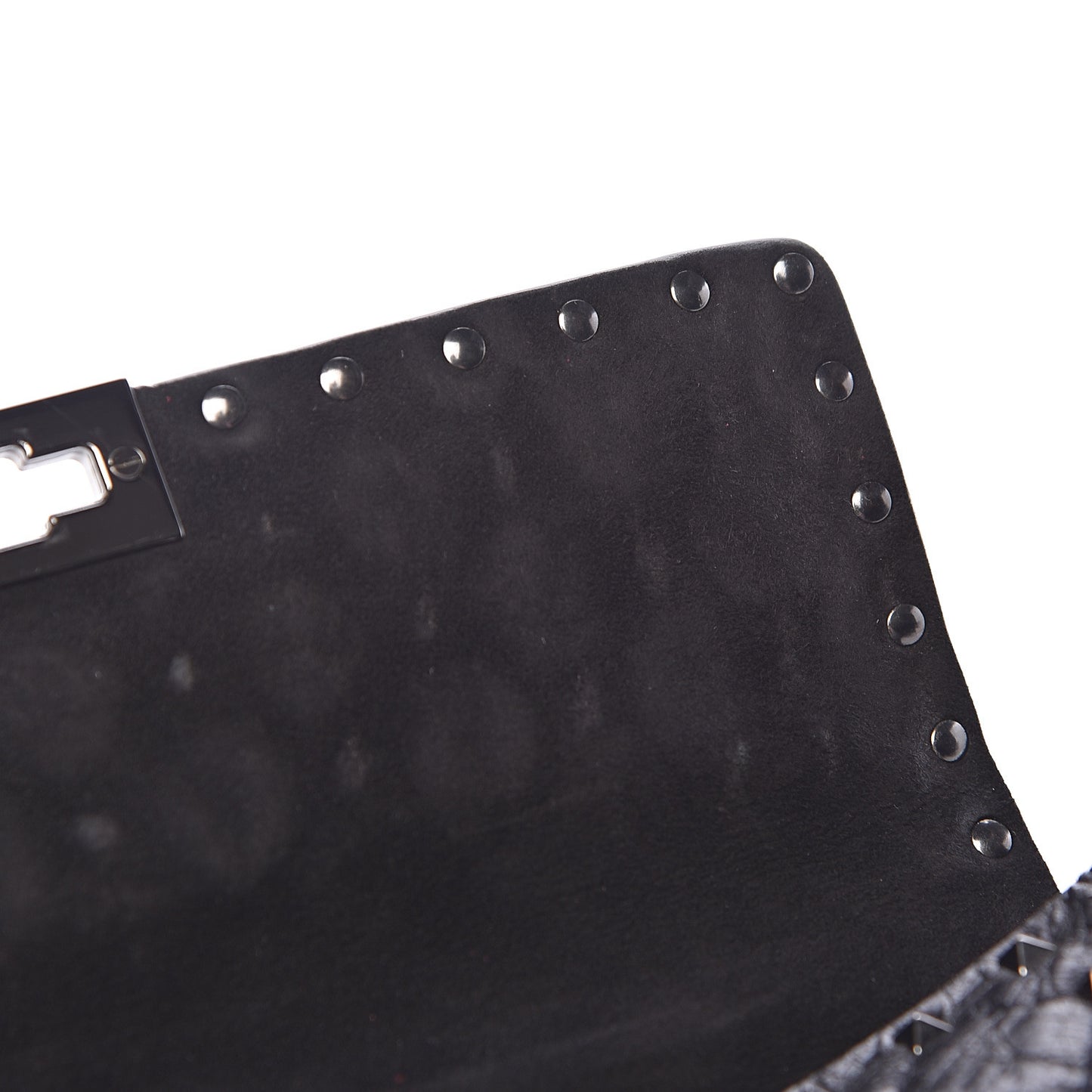 Craquele Nappa Medium Rockstud Spike Shoulder Bag Black