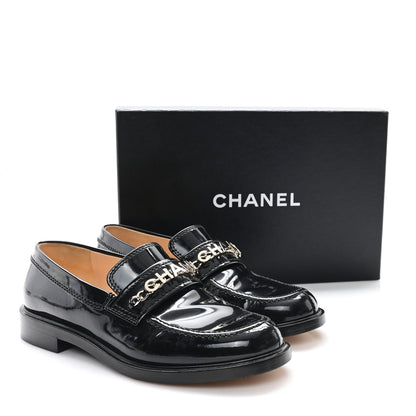 Chanel Shiny Calfskin Logo Loafers 39.5 Black 10 of 10