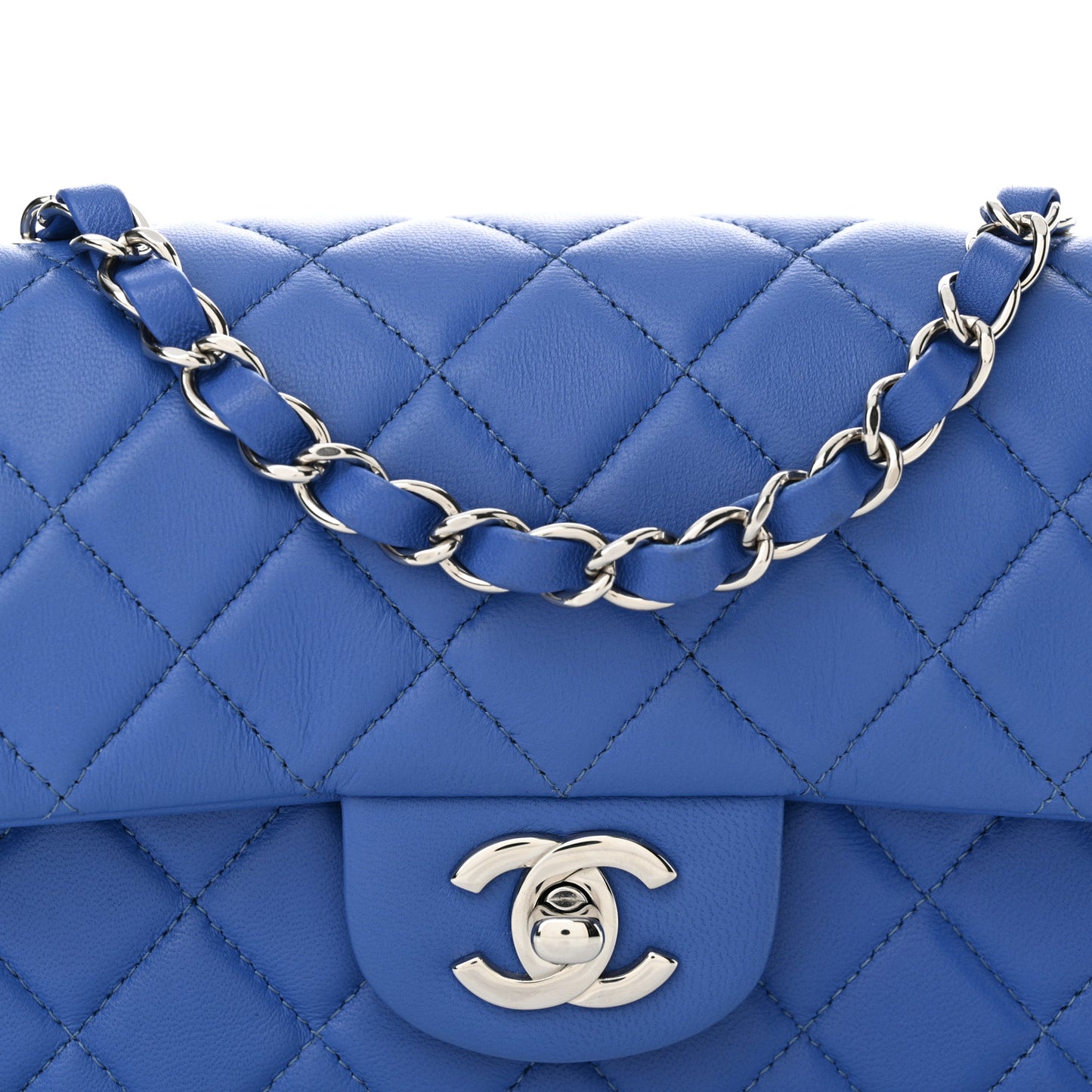 Lambskin Quilted Mini Rectangular Flap Light Blue