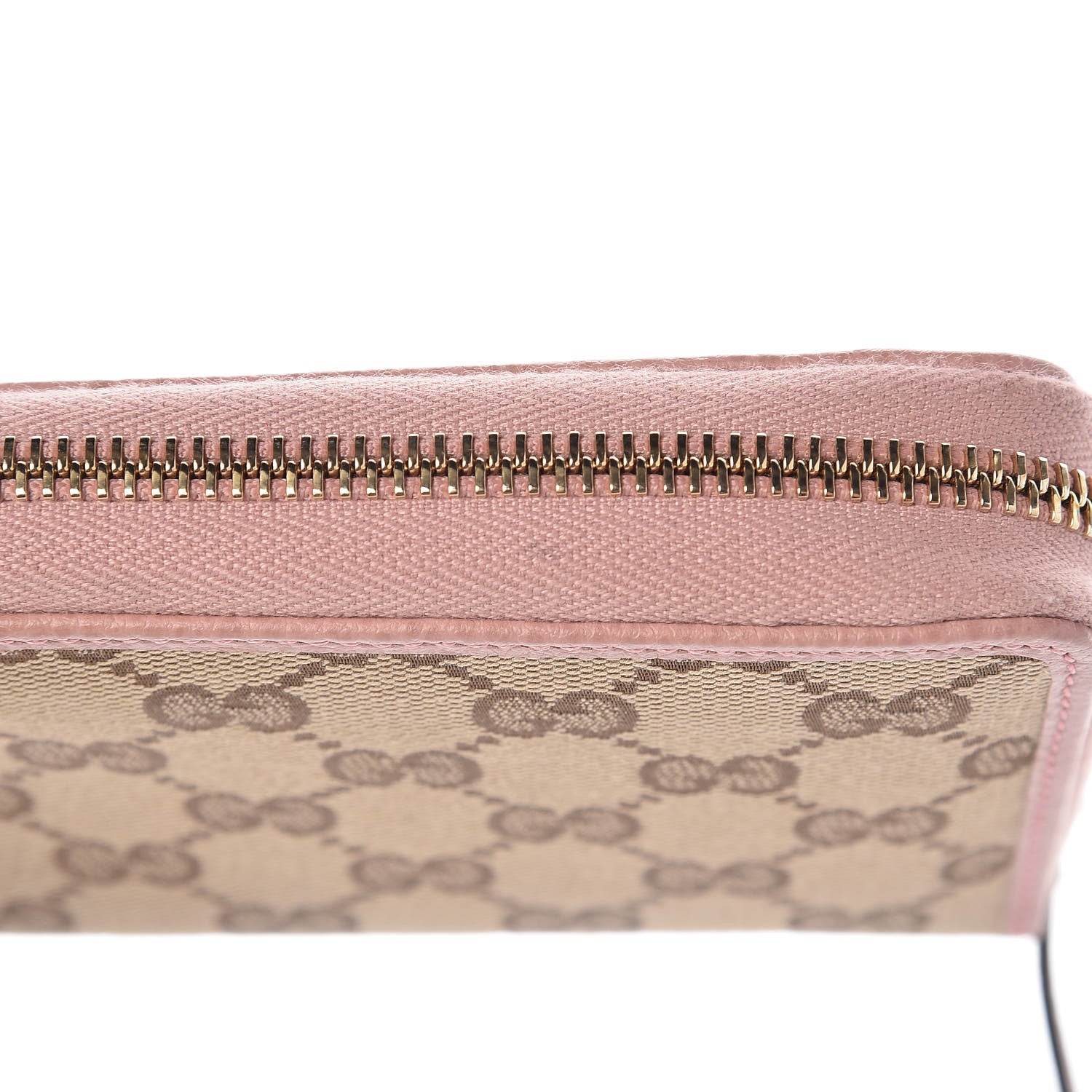 Gucci Monogram Dollar Calfskin Zip Around Compact Wallet Beige Ebony Soft Pink 9 of 10