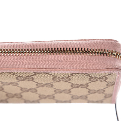 Gucci Monogram Dollar Calfskin Zip Around Compact Wallet Beige Ebony Soft Pink 9 of 10