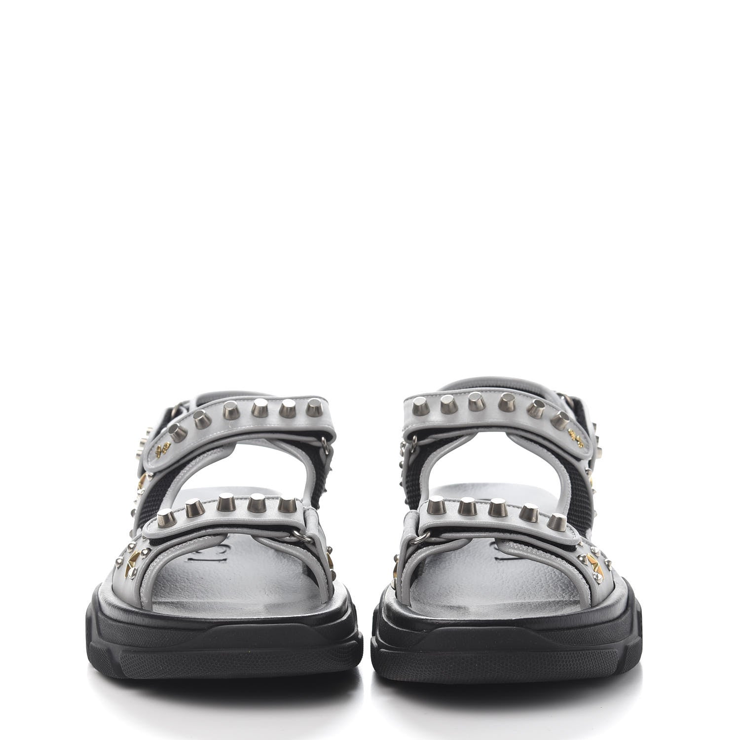 Gucci Technical Canvas Calfskin Reflective Studded Mens Aguru Sandals 12 Silver Black 2 of 8