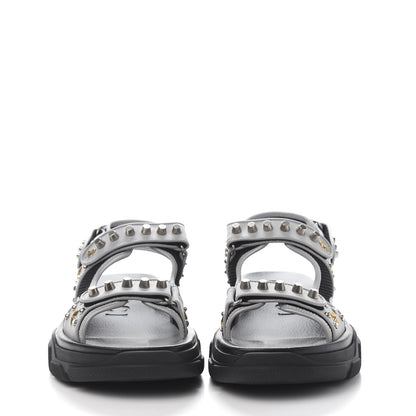 Gucci Technical Canvas Calfskin Reflective Studded Mens Aguru Sandals 12 Silver Black 2 of 8