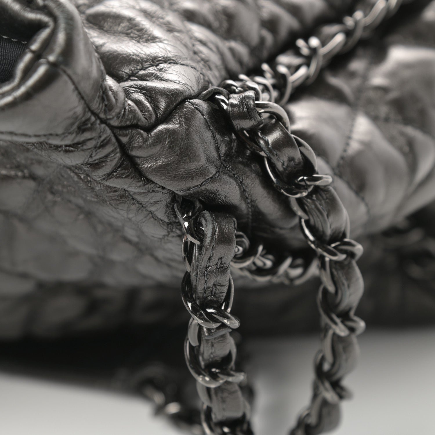 Chanel Metallic Calfskin Quilted Large Chain Me Hobo Dark Grey 11 of 11