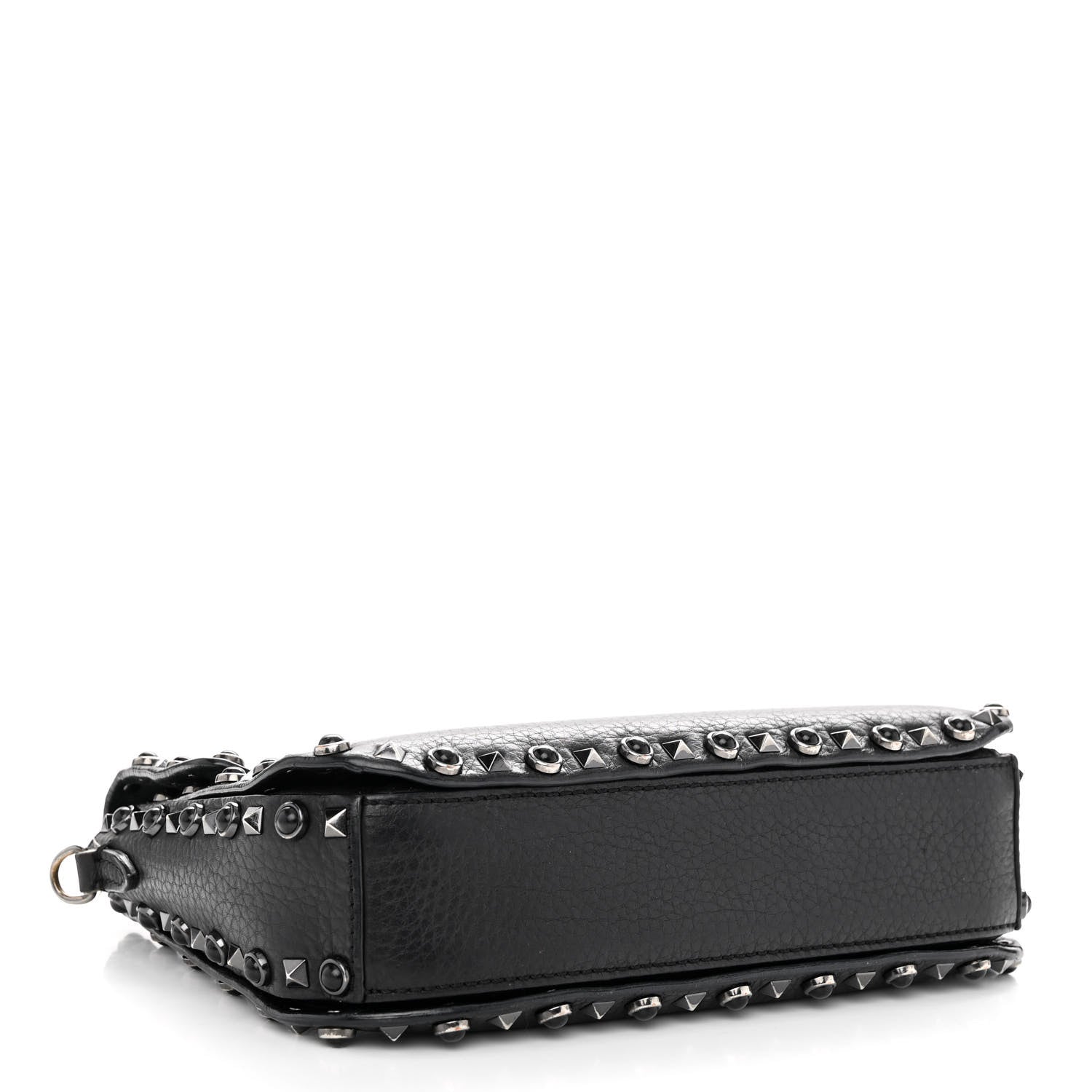 Valentino Garavani Pebbled Calfskin Onyx Medium Rockstud Rolling Flap Saddle Bag Black 4 of 14