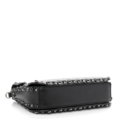 Valentino Garavani Pebbled Calfskin Onyx Medium Rockstud Rolling Flap Saddle Bag Black 4 of 14