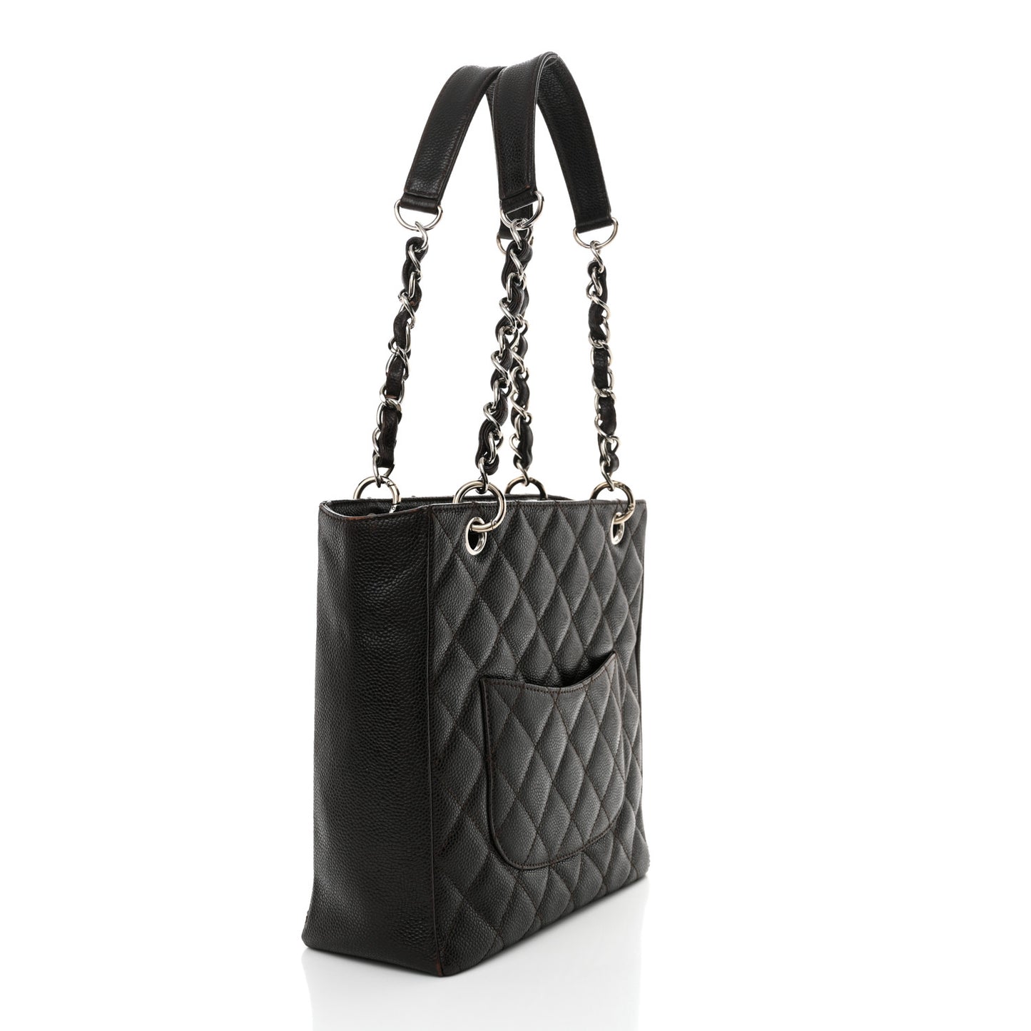 Caviar Quilted Petit Shopping Tote PST Dark Brown