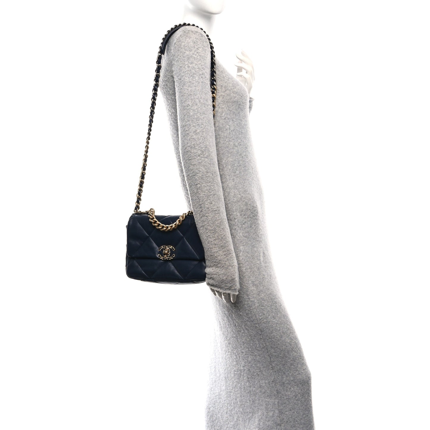 Lambskin Quilted Medium Chanel 19 Flap Navy Blue