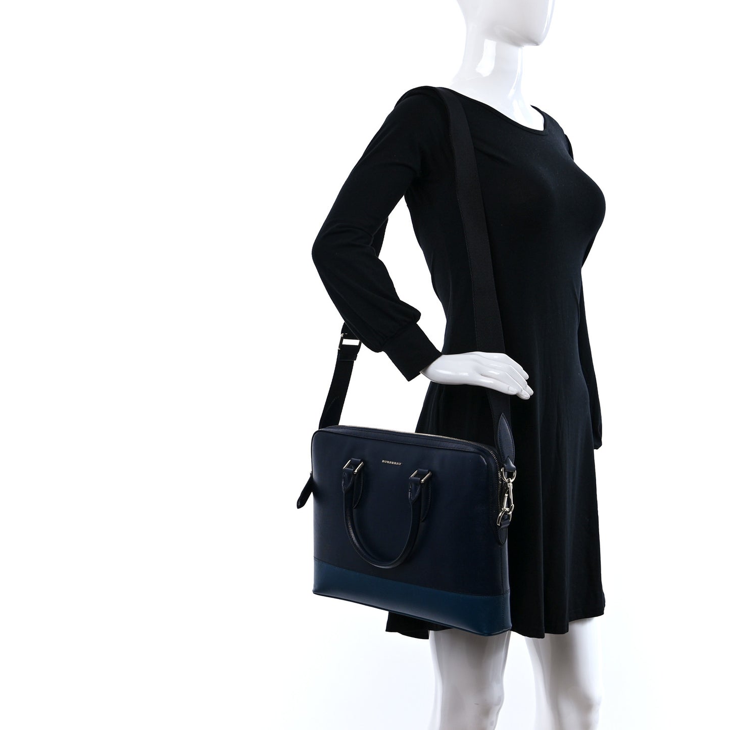 Textured Calfskin Barrow Briefcase Black Blue