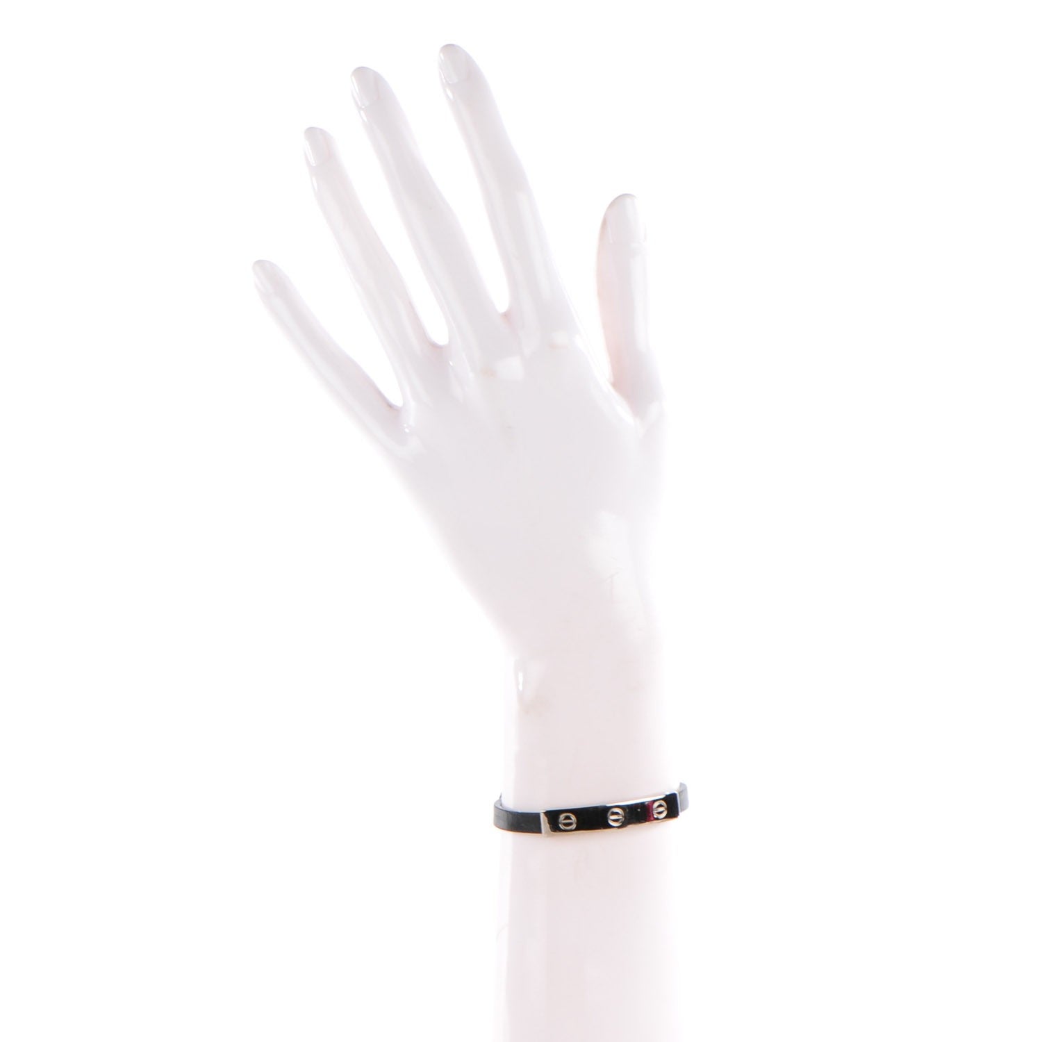Cartier 18K White Gold Lambskin 3 Motif LOVE Bracelet Black 2 of 5