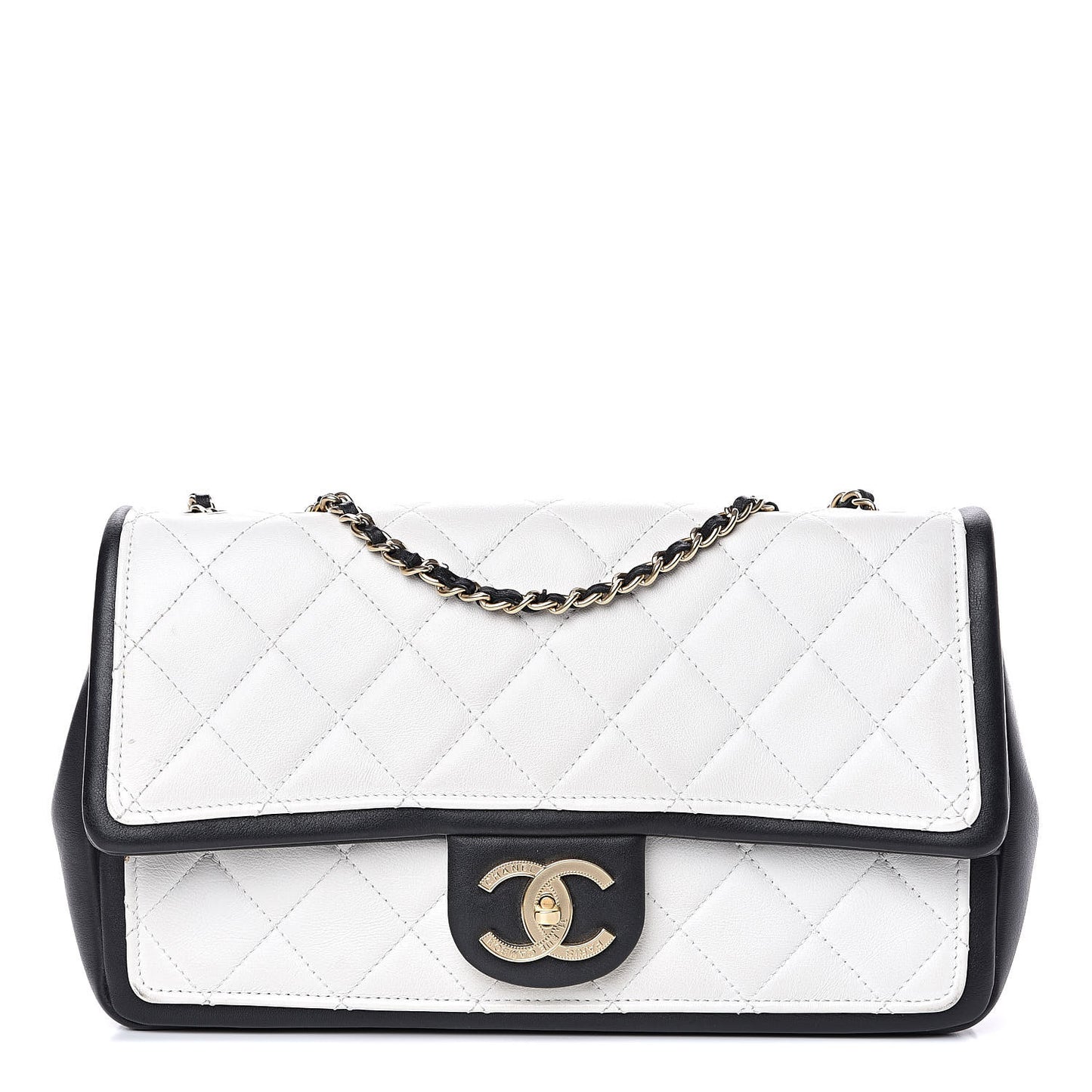 Lambskin Quilted Graphic Medium Flap White Black