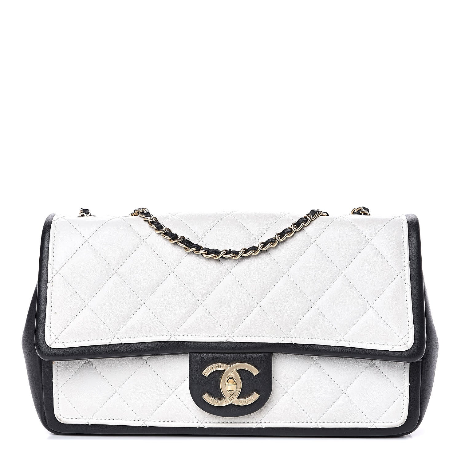 Chanel Lambskin Quilted Graphic Medium Flap White Black 1 of 14