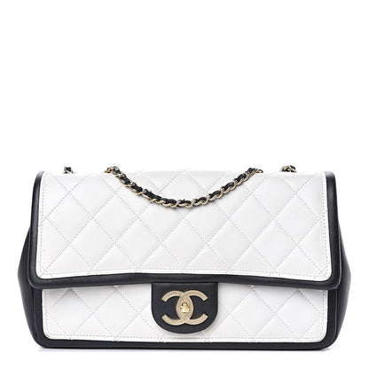 Chanel Lambskin Quilted Graphic Medium Flap White Black 1 of 14