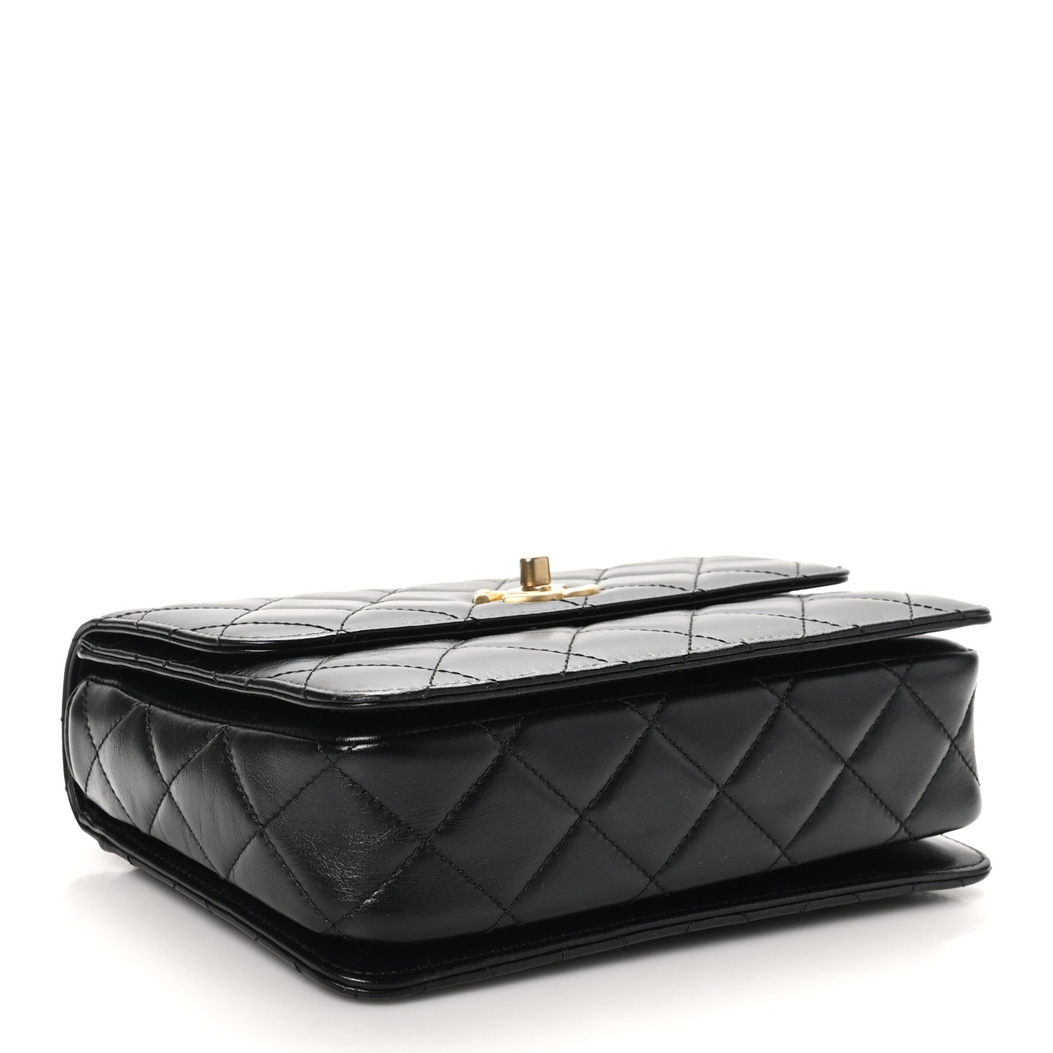 Chanel Shiny Calfskin Quilted Small Metal Chain Top Handle Flap Black 4 of 10