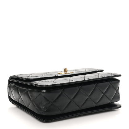 Chanel Shiny Calfskin Quilted Small Metal Chain Top Handle Flap Black 4 of 10